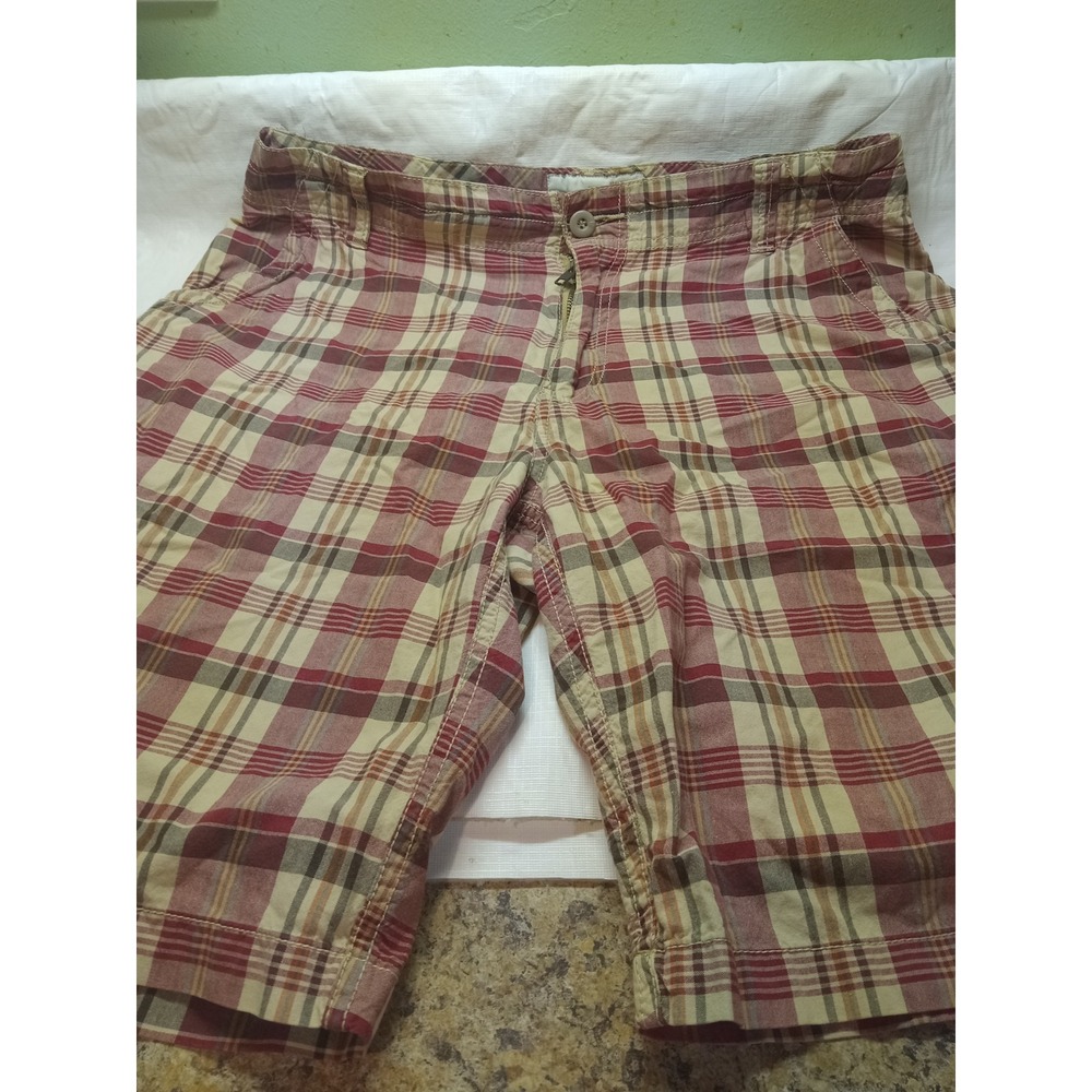 Aeropostale Mens Plaid Shorts Red Tan Brown Checkered Size 33 Relaxed Fit
